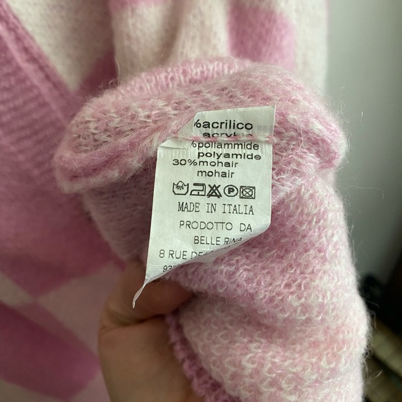 Pink and White Checkered Women's Sweater - Picture 3 of 3